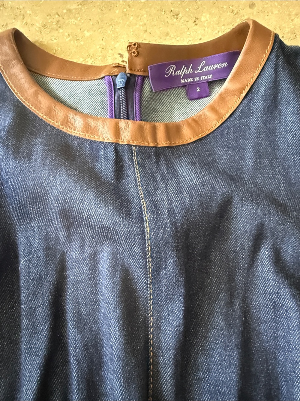 Ralph Lauren Purple Label Navy Denim Maxi Dress with Brown Trim - Picture 2 of 2